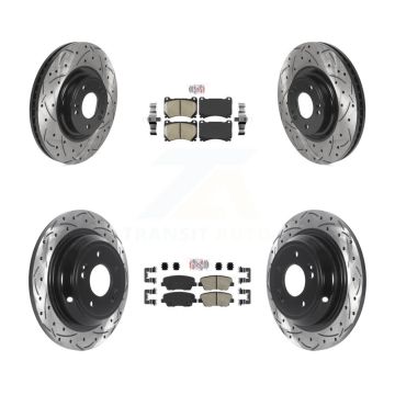 Front Rear Ceramic Pad Coated Drilled Slot Disc Brake Rotors Kit For Hyundai Genesis 4.6L KDA-101496