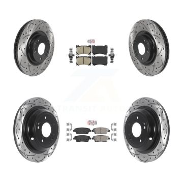 Front Rear Ceramic Pad & Coated Drilled Slotted Disc Brake Rotors Kit For Hyundai Genesis KDA-101497