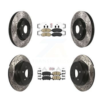 Front Rear Ceramic Pad Coated Drill Slot Disc Brake Rotor Kit For 2011-2014 Honda Odyssey KDA-101498