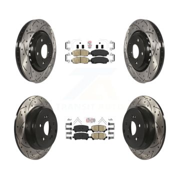 Front Rear Ceramic Pad Coated Drill Slot Disc Brake Rotor Kit For 2015-2017 Honda Odyssey KDA-101504