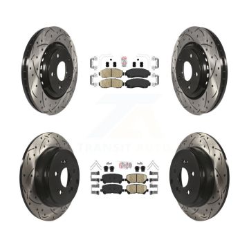 Front Rear Ceramic Pad Coated Drill Slot Disc Brake Rotor Kit For 2015-2017 Honda Odyssey KDA-101505