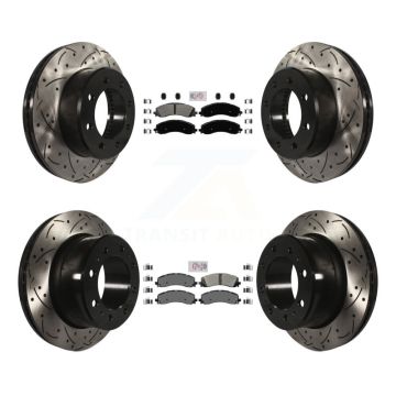 Front Rear Semi-Metallic Pad & Coated Drilled Slot Disc Brake Rotor Kit For Ram 2500 3500 KDA-101536