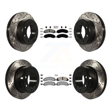Front Rear Semi-Metallic Pad & Coated Drilled Slot Disc Brake Rotor Kit For Ram 2500 3500 KDA-101539