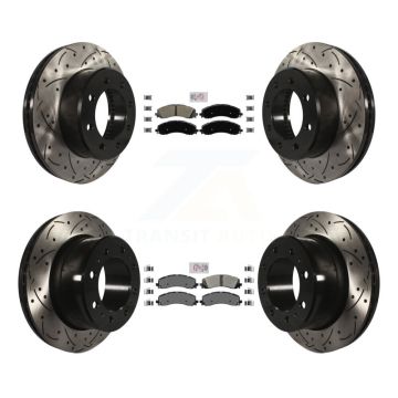 Front Rear Semi-Metallic Pad & Coated Drilled Slot Disc Brake Rotor Kit For Ram 2500 3500 KDA-101540