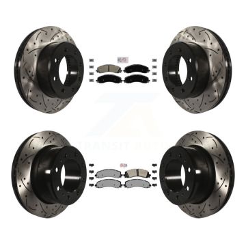 Front Rear Semi-Metallic Pad & Coated Drilled Slot Disc Brake Rotor Kit For Ram 2500 3500 KDA-101543