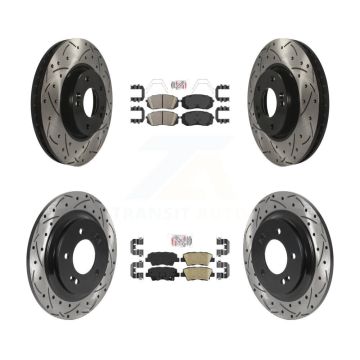 Front Rear Ceramic Pad Coated Drilled Slot Disc Brake Rotor Kit For 2017-2019 Kia Soul EV KDA-101588
