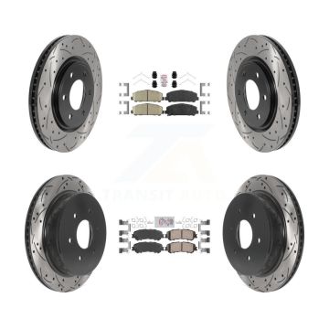 Front Rear Ceramic Pad Coated Drill Slot Disc Brake Rotors Kit For 2017-2023 Nissan TITAN KDA-101636