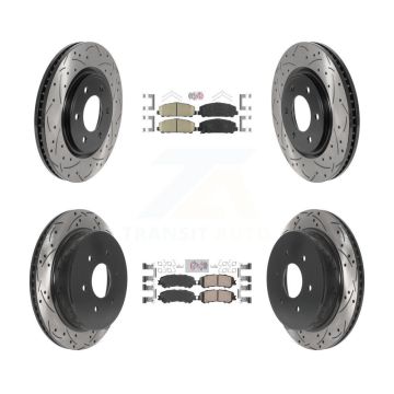 Front Rear Ceramic Pad Coated Drill Slot Disc Brake Rotors Kit For 2017-2023 Nissan TITAN KDA-101637