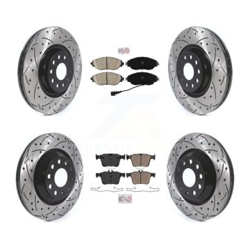 Front Rear Ceramic Pad Drilled Slot Disc Brake Rotors Kit For 2017-2019 Volkswagen Golf R KDA-101750