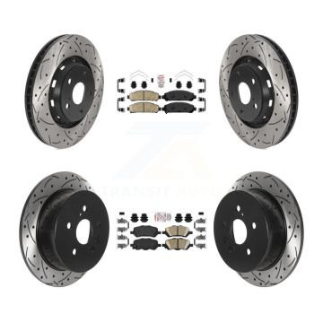 Front Rear Ceramic Pad Coated Drill Slot Disc Brake Rotors Kit For 2009-2016 Toyota Venza KDA-101766