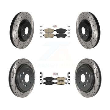 Front Rear Ceramic Pad Coated Drill Slot Disc Brake Rotors Kit For Cadillac SRX Saab 9-4X KDA-101778