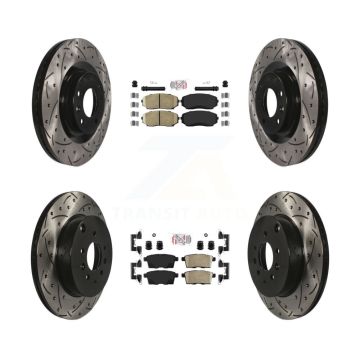 Front Rear Ceramic Pad Coated Drilled Slot Disc Brake Rotors Kit For 2007-2015 Mazda CX-9 KDA-101786