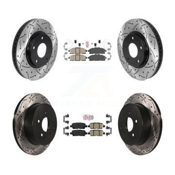 Front Rear Ceramic Pad Coated Drill Slot Disc Brake Rotors Kit For 2011-2017 Nissan Quest KDA-101844