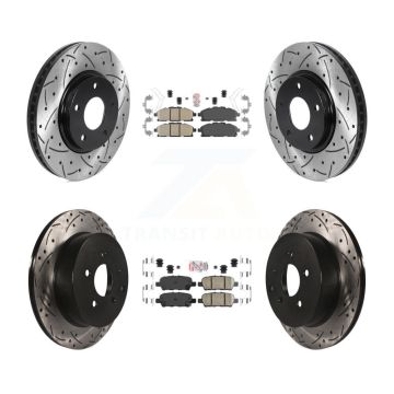 Front Rear Ceramic Pad Coated Drill Slot Disc Brake Rotors Kit For 2011-2017 Nissan Quest KDA-101845