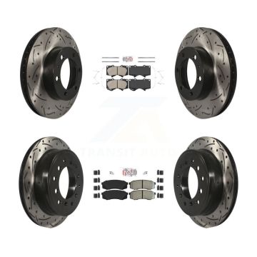 Front Ceramic Rear Semi-Metallic Pad & Drilled Slot Brake Rotor Kit For Toyota FJ Cruiser KDA-101860