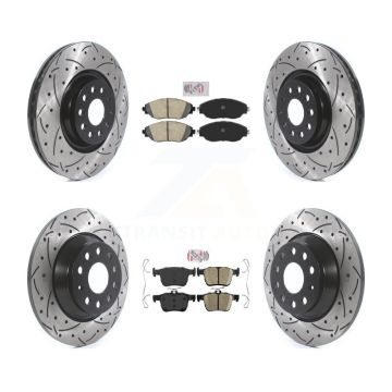 Front Rear Ceramic Pad Coated Drill Slot Disc Brake Rotor Kit For Volkswagen Tiguan Jetta KDA-101868