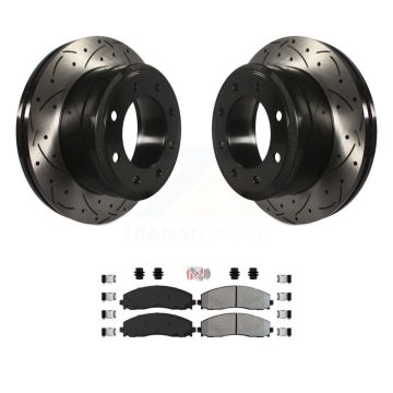 Rear Drilled Slot Disc Brake Rotors Semi-Metallic Pad Kit For Ford F-350 Super Duty F-250 KDA-101886