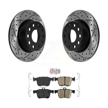 Rear Coated Drilled Slotted Disc Brake Rotors & Ceramic Pad Kit For Volkswagen Jetta Taos KDA-101938
