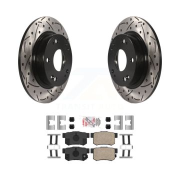 Rear Coated Drilled Slot Disc Brake Rotor & Ceramic Pad Kit For Honda Civic Acura CSX ILX KDA-101979