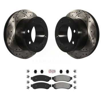Rear Drilled Slot Disc Brake Rotors Semi-Metallic Pad Kit For Ford F-250 Super Duty F-350 KDA-102115