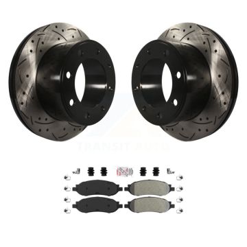 Rear Drilled Slot Disc Brake Rotors Semi-Metallic Pad Kit For Ford F-350 Super Duty F-250 KDA-102116