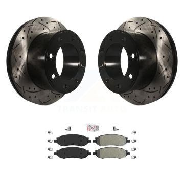 Rear Drilled Slot Disc Brake Rotors Semi-Metallic Pad Kit For Ford F-350 Super Duty F-250 KDA-102117