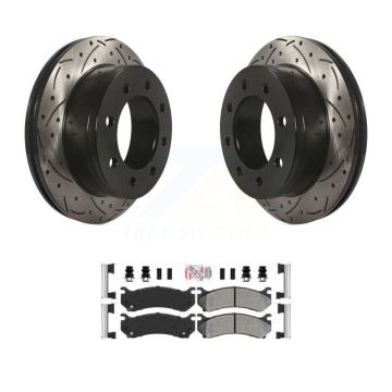 Rear Drilled Slot Brake Rotor Semi-Metallic Pad Kit For Chevrolet GMC Sierra 2500 HD 3500 KDA-102269