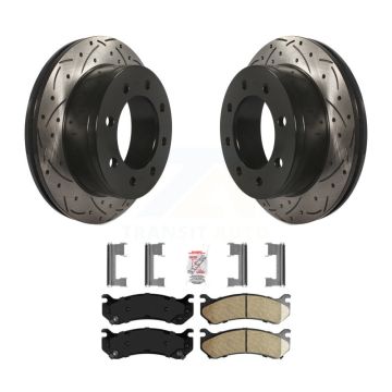 Rear Drill Slot Brake Rotor Ceramic Pad Kit For Chevrolet GMC Sierra 2500 HD Silverado XL KDA-102270