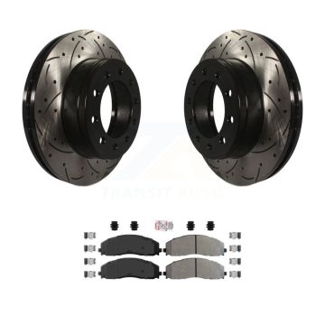 Front Drilled Slot Disc Brake Rotor Semi-Metallic Pad Kit For Ford F-350 Super Duty F-250 KDA-102361