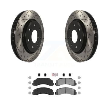 Front Drill Slot Brake Rotor Semi-Metallic Pad Kit For 10-14 Ford F-150 With 7 Lug Wheels KDA-102375