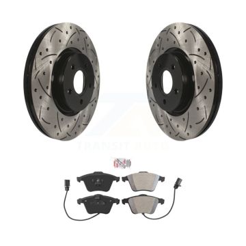 Front Coated Drilled Slotted Disc Brake Rotor Semi-Metallic Pad Kit For Volvo S40 V50 C70 KDA-102377