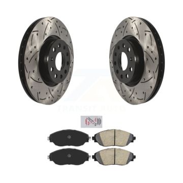 Front Coated Drilled Slotted Disc Brake Rotors & Ceramic Pad Kit For Volkswagen Jetta GTI KDA-102379