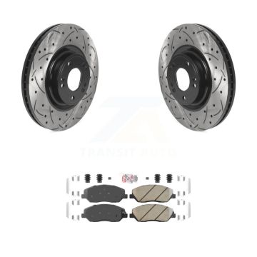 Front Coated Drilled Slot Disc Brake Rotors Ceramic Pad Kit For 2012 Hyundai Genesis 3.8L KDA-102385