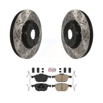 Front Drilled Slot Brake Rotor Ceramic Pad Kit For Ford Transit Connect 104.8" wheel base KDA-102392
