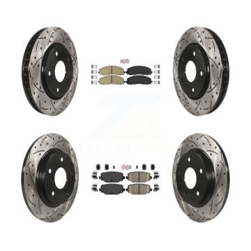 Front Rear Ceramic Pad & Coated Drilled Slot Disc Brake Rotor Kit For Dodge Grand Caravan KDA-102401