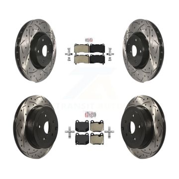 Front Rear Semi-Metallic Pad Drilled Slot Disc Brake Rotor Kit For Subaru Impreza WRX STI KDA-102459