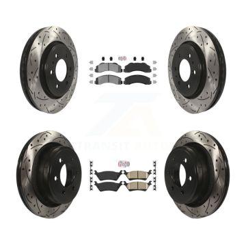 Front Semi-Metallic Rear Ceramic Pad Coat Drill Slot Disc Brake Rotors Kit For Ford F-150 KDA-102471