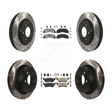 Front Semi-Metallic Rear Ceramic Pad Coat Drill Slot Disc Brake Rotors Kit For Ford F-150 KDA-102472