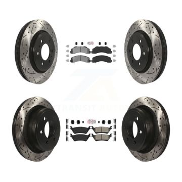 Front Rear Semi-Metallic Pad & Coated Drilled Slotted Disc Brake Rotor Kit For Ford F-150 KDA-102473