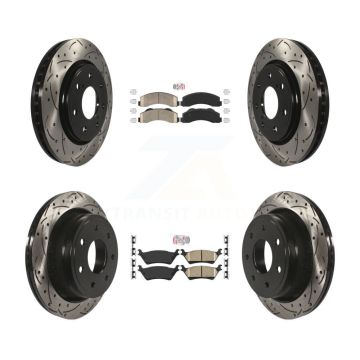 Front Rear Ceramic Pad Drill Slot Brake Rotors Kit For 12-14 Ford F-150 With 7 Lug Wheels KDA-102474