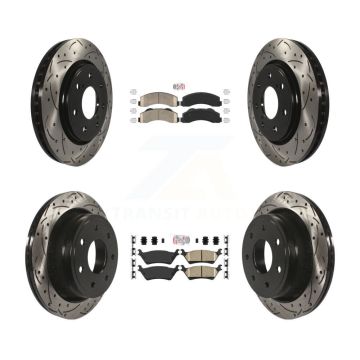 Front Rear Ceramic Pad Drill Slot Brake Rotors Kit For 12-14 Ford F-150 With 7 Lug Wheels KDA-102475
