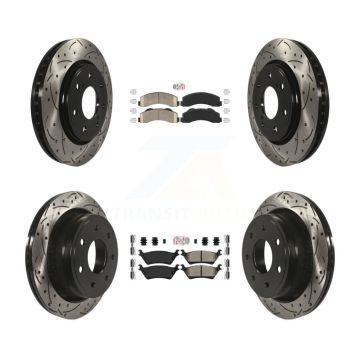 Front Ceramic Rear Semi-Metallic Pad Coat Drill Slot Disc Brake Rotors Kit For Ford F-150 KDA-102476