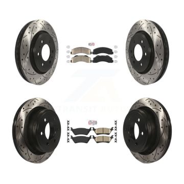 Front Rear Ceramic Pads And Coated Drilled Slotted Disc Brake Rotors Kit For Ford F-150 KDA-102477