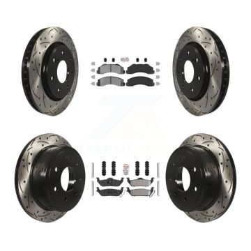 Front Rear Semi-Metallic Pad Drill Slot Brake Rotors Kit For Ford F-150 With 7 Lug Wheels KDA-102487