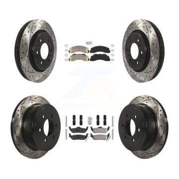 Front Ceramic Rear Semi-Metallic Pad Coat Drill Slot Disc Brake Rotors Kit For Ford F-150 KDA-102489