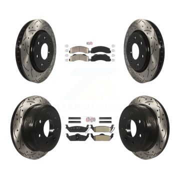 Front Ceramic Rear Semi-Metallic Pad Coat Drill Slot Disc Brake Rotors Kit For Ford F-150 KDA-102490