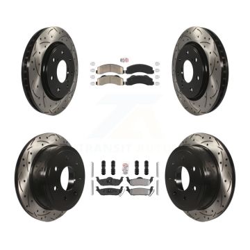 Front Ceramic Rear Semi-Metallic Pad Coat Drill Slot Disc Brake Rotors Kit For Ford F-150 KDA-102491