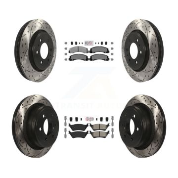 Front Rear Semi-Metallic Pad & Coated Drilled Slotted Disc Brake Rotor Kit For Ford F-150 KDA-102555