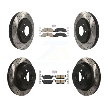 Front Rear Ceramic Pads And Coated Drilled Slotted Disc Brake Rotors Kit For Ford F-150 KDA-102556