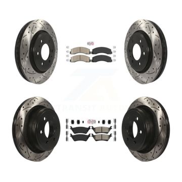 Front Ceramic Rear Semi-Metallic Pad Coat Drill Slot Disc Brake Rotors Kit For Ford F-150 KDA-102558